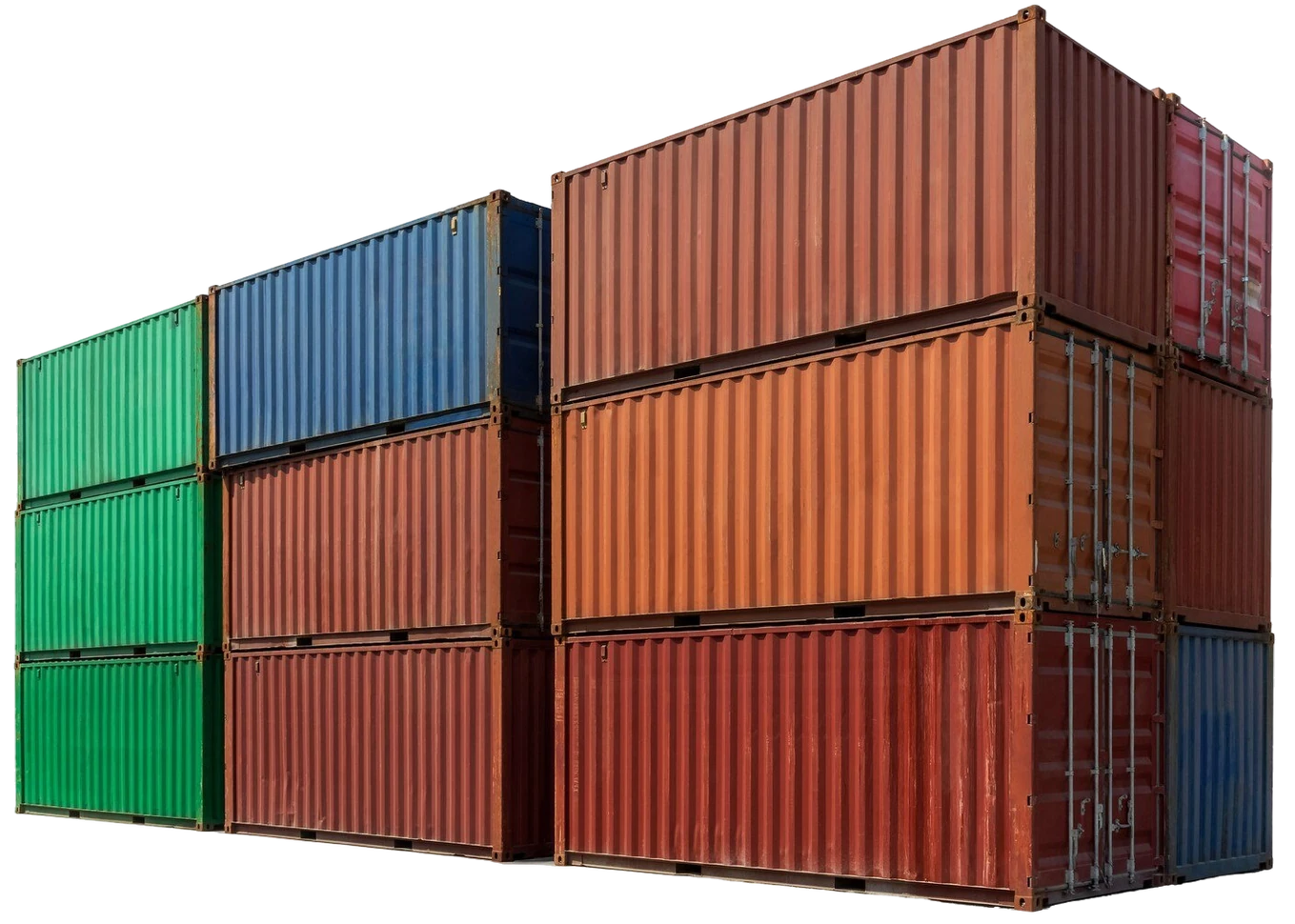 Stacks of shipping containers at a Kahului cargo yard on Maui.